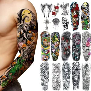 Full Arm Temporary Tattoo Stickers Waterproof Temporary Tattoo Black Body Tattoo Stickers for Men