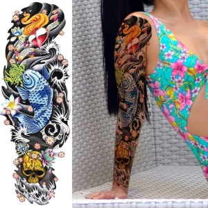 Full Arm Waterproof Temporary Tattoo Sticker Dragon Flower Tattoo Female DIY Water Transfer Sleeve