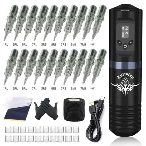 Full Complete Tattoo Machine Set Professional Wireless Tattoo Machine Kit