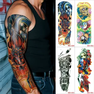 Full Sleeve Water Transfer Tattoo Stickers Removable Designs