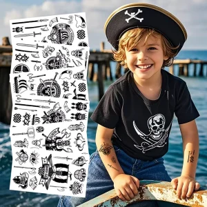 Funny Cartoon Pirate White Screen Printed Tattoo Stickers Kids Waterproof Sweat-Proof Temporary Disposable