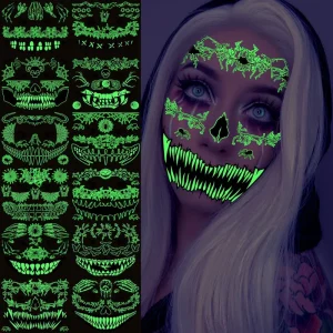 Funny Halloween Scary Mouth Luminous Tattoo Stickers Face Stickers Three-Dimensional Spider Scar Waterproof
