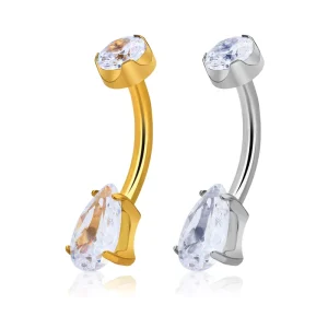 G23 ASTM F136 Titanium Teardrop Navel Ring 14G Punk Style Zircon Inlay
