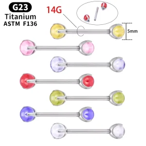 G23 F136 Titanium 14G Internal Thread Nipple Ring Barbell Gold Plated Zircon Crystal Gem Women’s Breast Piercing Body Jewelry