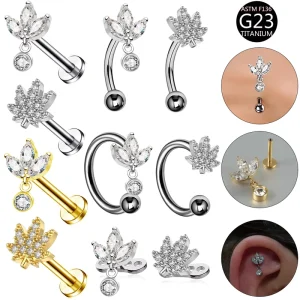 G23 F136 Titanium Zircon Flower Internal Thread Lip Stud Earring Eyebrow Ring Horseshoe Ring Dermal Anchor Skin Piercing Jewelry
