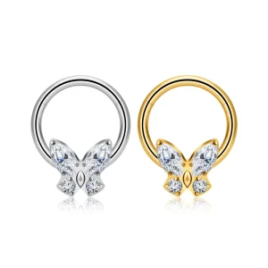 G23 Titanium 16G Brilliant CZ Butterfly Earings Septum Nose Lip Clicker Helix Hoop Earring Women Body Jewelry