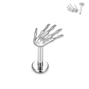 G23 Titanium 16G Skeleton Hand Top Internal Thread Labret Piercing Threadless Ear Stud Tragus Helix Body Piercing Jewelry
