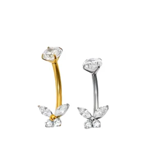 G23 Titanium Alloy Butterfly Zircon Navel Nail Gold Plated Engagement Body Jewelry