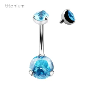 G23 Titanium Belly Rings Double Jeweled Prong Set Round Cz Belly Ring Body Piercing Jewelry for Woman