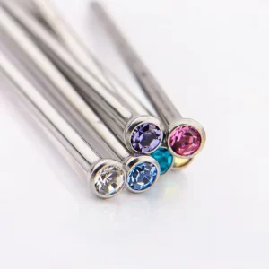 G23 Titanium Bezel Set Jeweled Nose Fishtail Pin Stud Piercing Jewelry