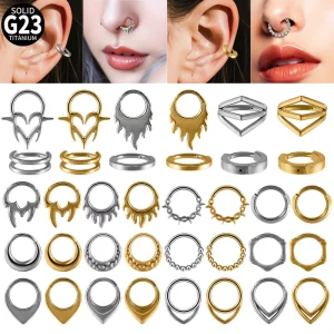 G23 Titanium Clicker Earrings Minimalist Tapered Cone Arc Teardrop Split Rings Nose Rings Titanium Hoop Earrings Body