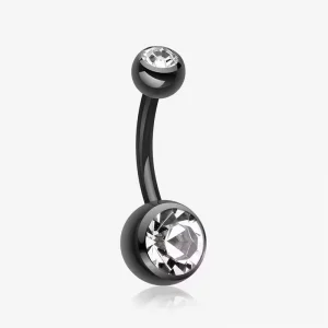 G23 Titanium Double Jeweled Black Navel Ring Belly Piercing Body Jewelry