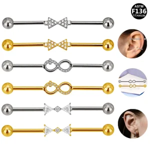 G23 Titanium Fashion Piercing Jewelry External Thread Piercing Gold Plated Piercing Industrial Barbell with Bows