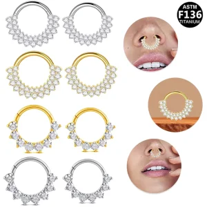 G23 Titanium Hinged Clicker ASTM F136 Nose Daith Septum Hoop Ring