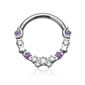 G23 Titanium Hinged Segment Hoop CZ Stone Nose Ring Nipple Clicker Ear Cartilage Tragus Helix Lip Earring Piercing Body Jewelry