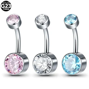 G23 Titanium Internally Threaded Bezel Zircon Navel Piercing Belly Rings Double Jewel Belly Button Rings Body Jewelry