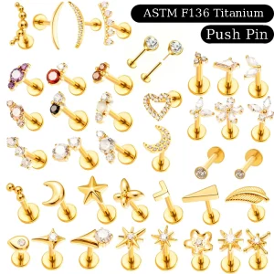 G23 Titanium Jewelry Threadless Implant Cartilage Piercing Zircon Butterfly Labret Flat Back Earrings Jewellery