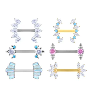 G23 Titanium Nipple Ring Piercing Barbell 14G Pin Style Zircon Opal Women Breast Ear Tragus Cartilage Daith PIERC Body Jewelry