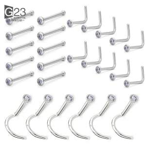 G23 Titanium Nose Ring Stud Piercing 18G 20G Crystal Nostril Earring Cartilage Piercings Jewelry for Women