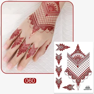 GP High Quality Disposable Waterproof Sweat-Proof Henna Tattoo Sticker Vermilion Lace Temporary Color Tattoo Stencil Face Body
