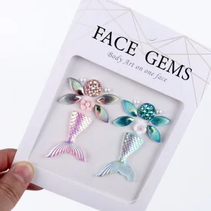 GP Holographic Rhinestone Face Gem Crystal Temporary Tattoo Stickers Mermaid Jewels Rave Carnival Festival Party