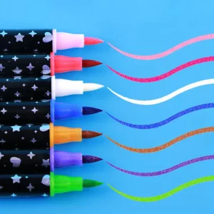 GP Non toxic Waterproof 12 Color Glitter Nail Use Dual 6mm Flat Tip Acrylic Markers Drawing Free for DIY Craft
