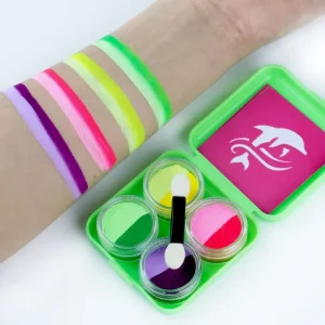 GP Private logo Washable Vegan Uv Neon Pastel Split Colors Glow in Dark Face Body Paint Kit with Stencils for Kids Makeup