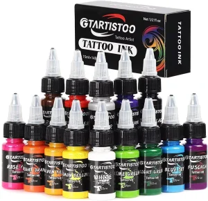 GTARTISTOO Professional Rich Color Tattoo Ink Sets 14 Colors of Tattoo Ink Each Bottle of Tattoo Ink Capacity of 15ML