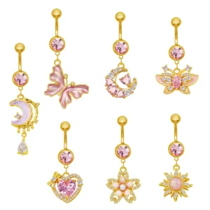 Gaby 316L Surgical Steel Belly Button Piercing Zircon Crystal Navel Accessories Acier Inoxydable Gold Color Fashion Body Jewelry