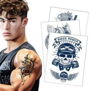 Genipin Skull Wolf Flower Arm Waterproof 2 Weeks Temporary Tattoos Herbal Juice Semi Permanent Tattoo Custom 18 Sheets 160*115mm
