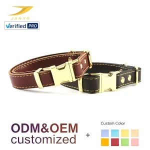 Genuine Cow Leather Dog Collar with Quick Release Gold Metal Buckle Adjustable Sturdy Pet Collar Custom Logo