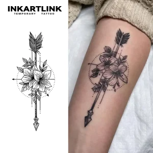 Geometric Arrow Tattoo Sticker Lily Flower Compass Symbol Minimalist Line Aesthetic Herbal 15 Days Bulk Supplies