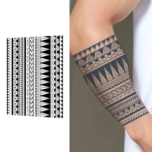 Geometric Rune Pattern Temporary Tattoo Semi Permanent Tattoo Waterproof Last for 2 Week Realistic Herbal Tattoo for Arm Body