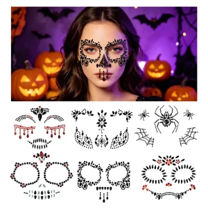 Ghost Halloween Diamond Stickers Adhesive Day of the Dead Masquerade Skull Halloween Face Jewels for Costume Makeup