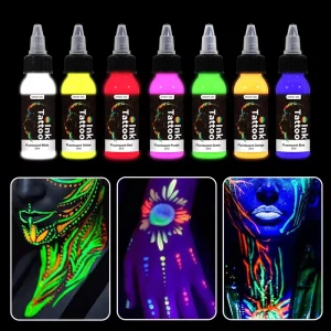 Ghostaxe 7 Color Tattoo Ink Set 5ML Bottle Professional Tattoo Fluorescent Ink Tattoo Inks Pigment Kit