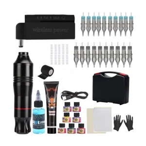 Ghostaxe Wireless Complete Tattoo Set Machine Cartridges Needles Battery Power Supply for Beginner Artists