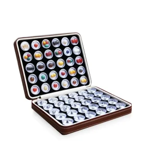 Gift 60 Pieces Small Ball Box Round Gem Jewelry Zipper PU Bag Bare Diamond Ring Face Nail Art Display Box Storage Jewelry Box