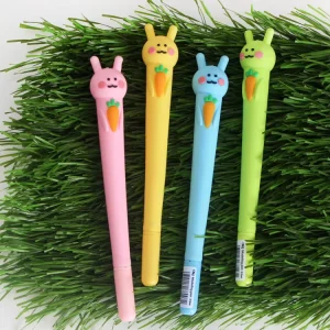 Gift Office School Creative Cartoon Rubber Rabbit Student Stationery Blue Gel Pen 0.5mm Custom Logo