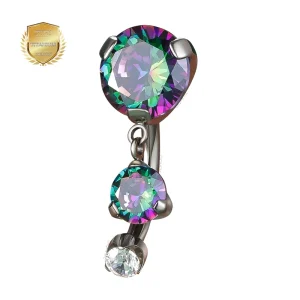 Giometal ASTM F136 Titanium InterallyThreaded Prong SetDouble Jeweled Nave Rings Body Jewelry
