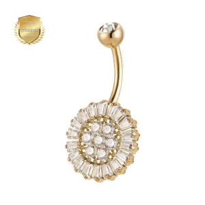 Giometal ASTM F136 Titanium PVD 18K Gold Marquise Internally Threaded Prong Set Double Jeweled Navel Rings Cartilage Earrings