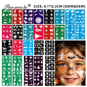 Girl Boy Glitter Tattoos Face and Body Paint Stencils Kit Body Temporary Tattoos Stencils for Kids Halloween Christmas Party