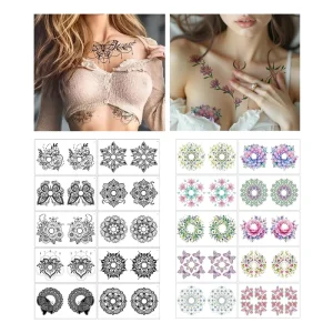 Girls Summer Waterproof Butterfly Breast Nipple Body Art Tattoo Stickers Flower Sexy Fake Chest Temporary Tattoos