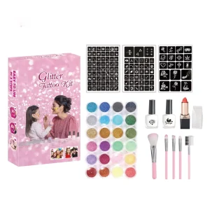 Girls Temporary Glitter Tattoo Kit Kids Colorful Tattoo Kit Tattoo Stencils With Makeup Toy for Girls