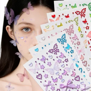 Glitter Bow Butterfly Gem Stickers for Crafts Colorful Rhinestones for Face Gems for Women Face Rhinestones Heart Star Stickers