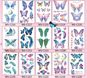 Glitter Butterfly Tattoo Stickers Modern Minimalist Style Multicolor Water Transfer Printed Semi-Handmade for Face Body