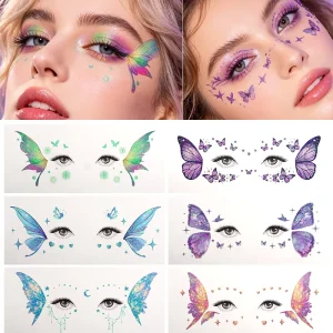 Glitter Butterfly Temporary Tattoos Fairy Wings Face Tattoos for Birthday Party Makeup Decorations for Women Children Kids