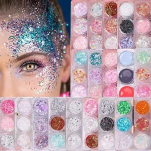 Glitter Gel Palette Glossy Shiny Heart Star Hexagon Sequin DIY Natural Plant Body Paint Face Eyes Makeup Decoration