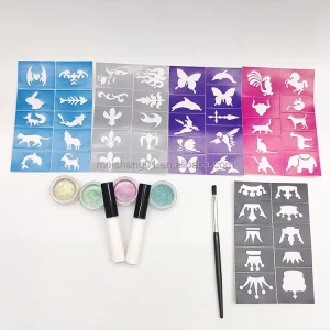 Glitter Tattoo Kit with Animal & Crown Stencils Powder & Brushes for EU US Kids Party Decor