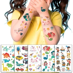 Glitter Temporary Tattoo for Kids Summer Party Tattoo Stickers Waterproof Arm&Body Art for Children Safe&Non-Toxic