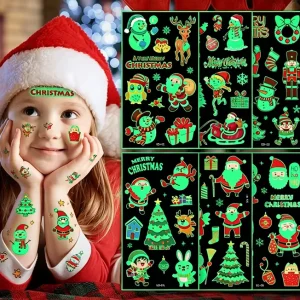 Glow Dark Eco Friendly Christmas Cartoon Tattoo Sticker for Kids